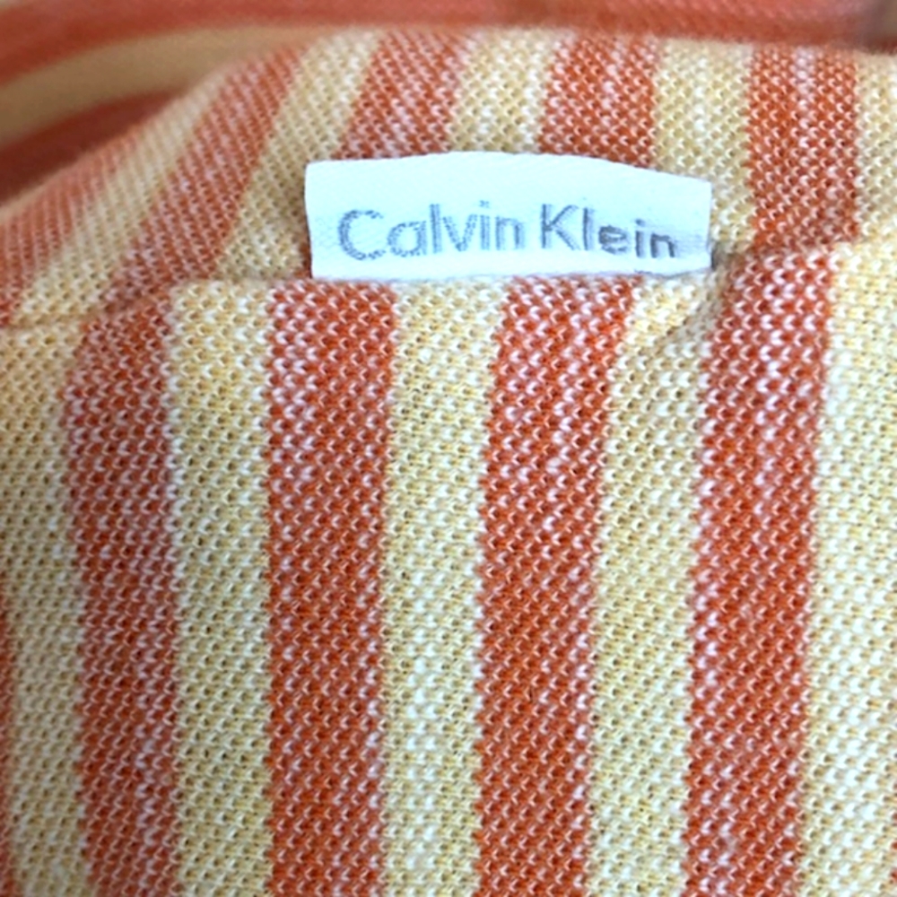 Calvin Klein Polo Shirt Sz L Large Knit Striped Orange Henley - Picture 3 of 4